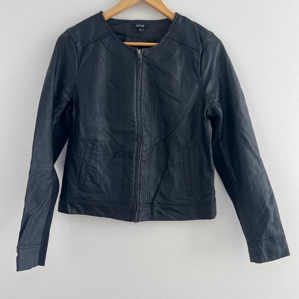 Apt 9 Faux Leather Moto Jacket Black Stretch Sleeve Minimalist Zip Small
